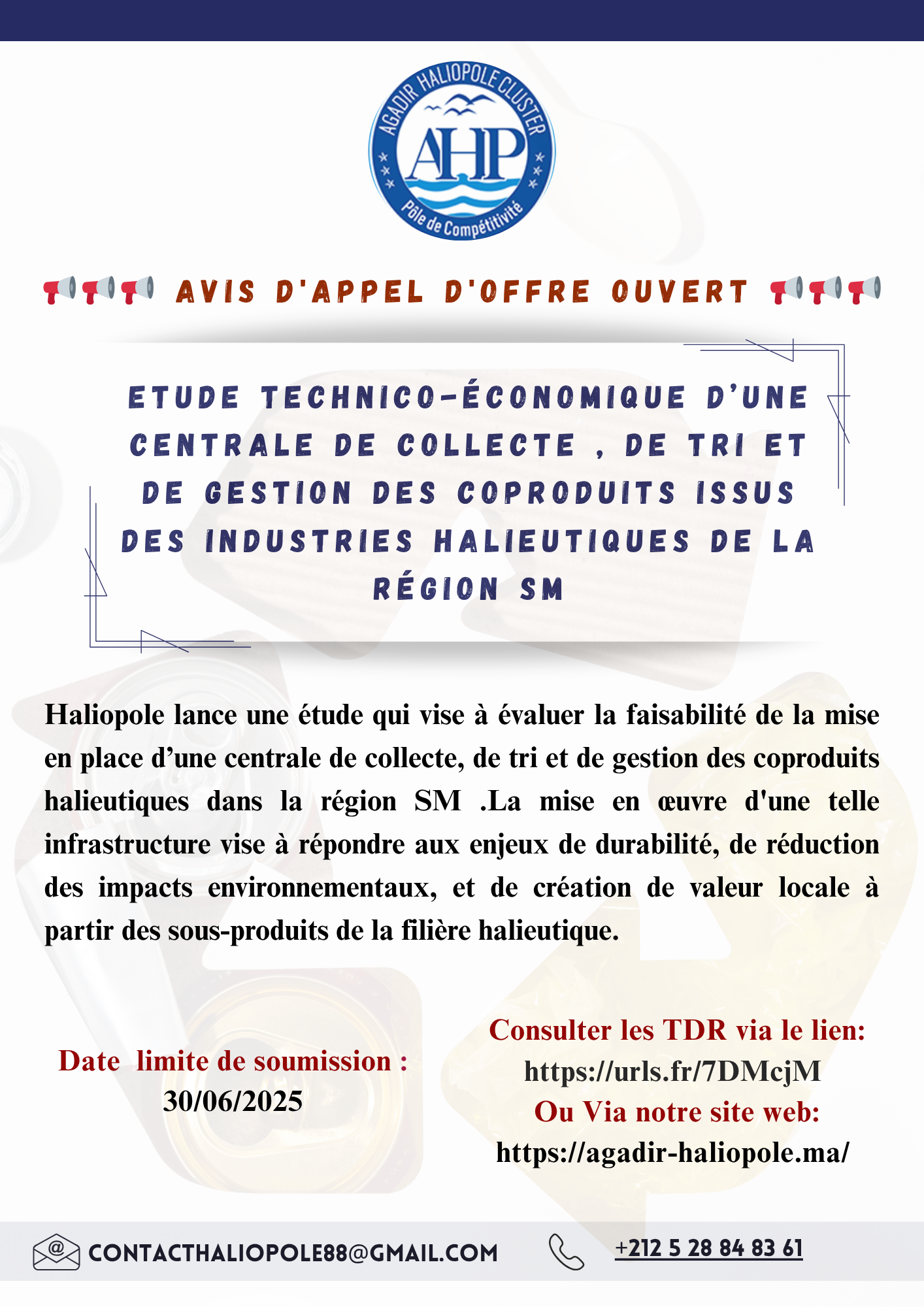 Etude technico-économique d’une Centrale de Collecte , de Tri et de Gestion des coproduits issus des industries halieutiques de la région SM