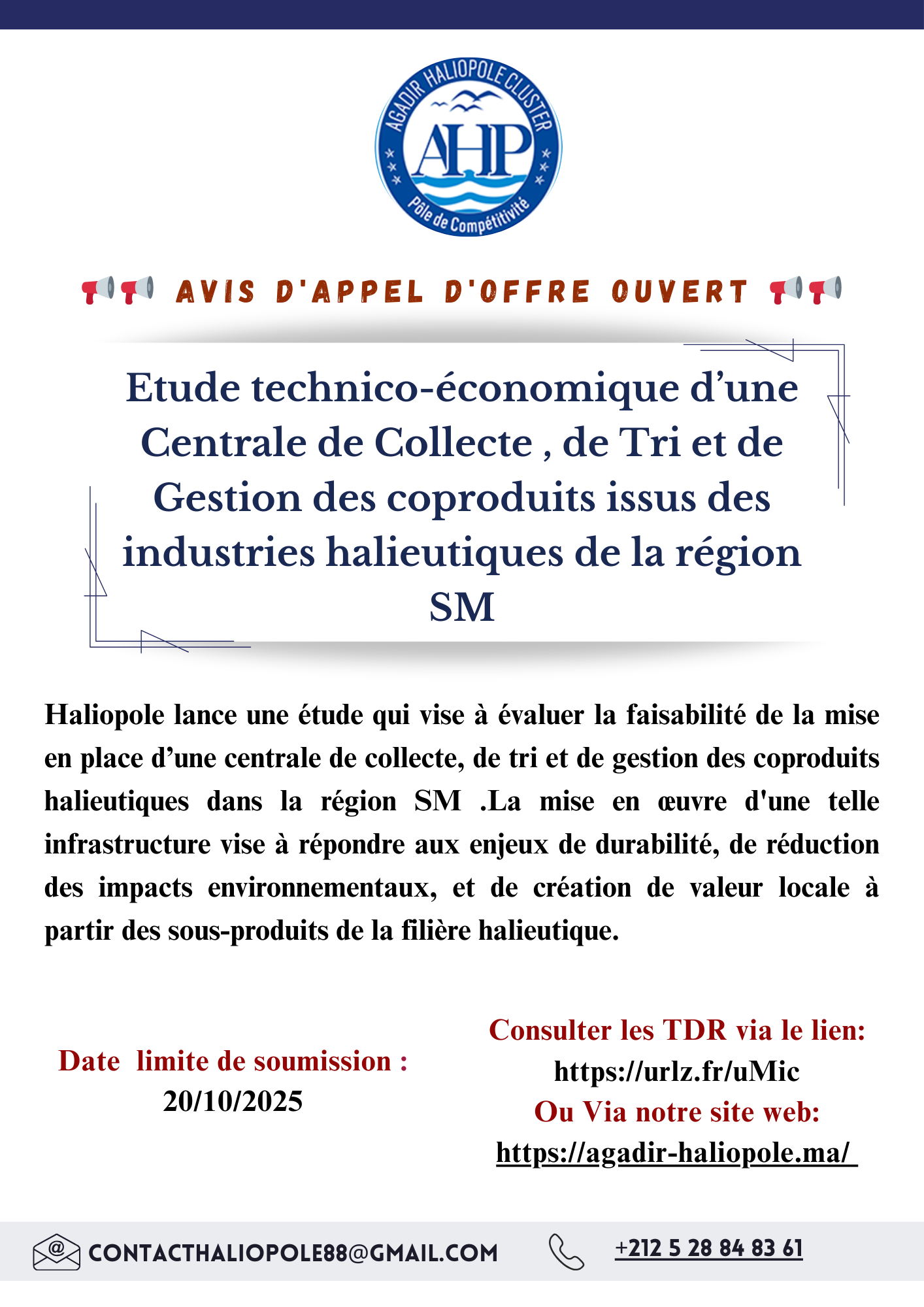 Etude technico-économique d’une Centrale de Collecte , de Tri et de Gestion des coproduits issus des industries halieutiques de la région SM